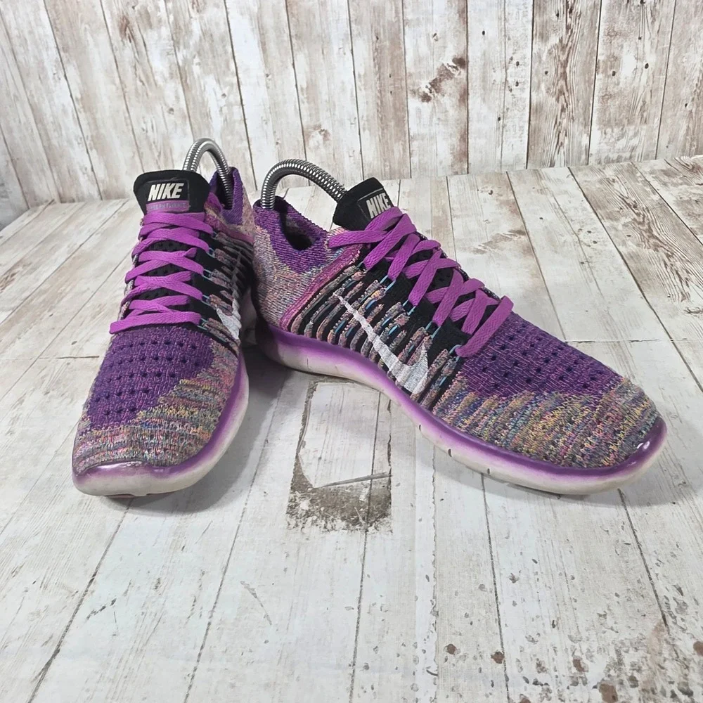 Nike Free RN Flyknit Womens Running Shoes Purple Multicolor 831070-500‎ Size 7